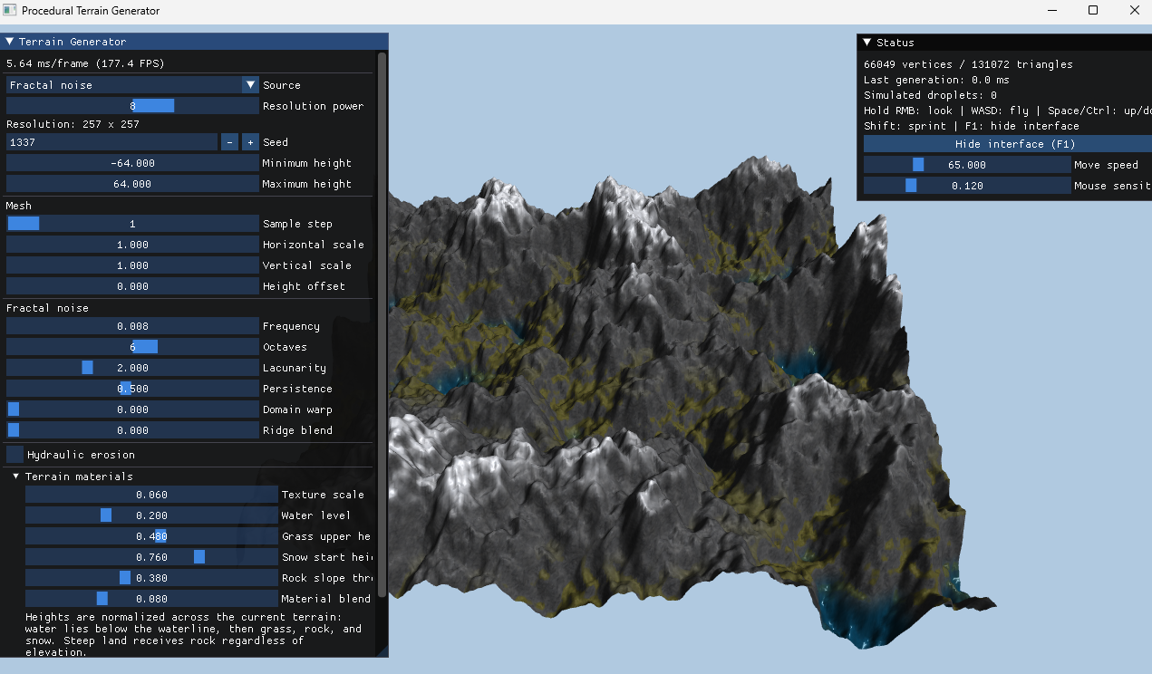 Terrain generated with multi-octave fractal noise